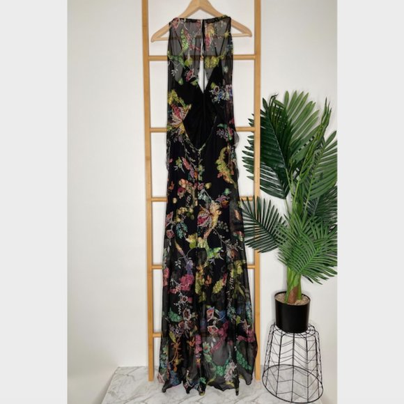 SOLD Etro Black Metallic Floral Print Fil Coupé Silk Chiffon Dress Size 44 S-M - Picture 3 of 13